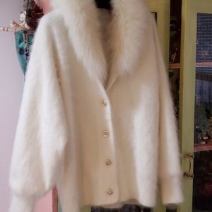 Vintage, white Angora fully lined evening jacket